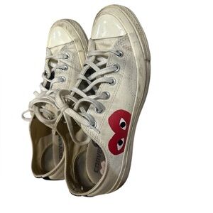 Converse x CDG Play Cream and Red Sneakers